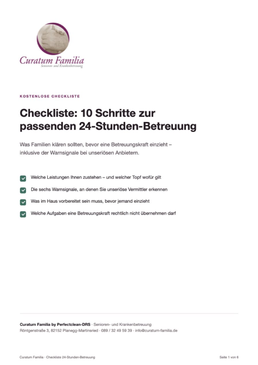 Titelseite der Checkliste: Checkliste: 10 Schritte zur passenden 24-Stunden-Betreuung