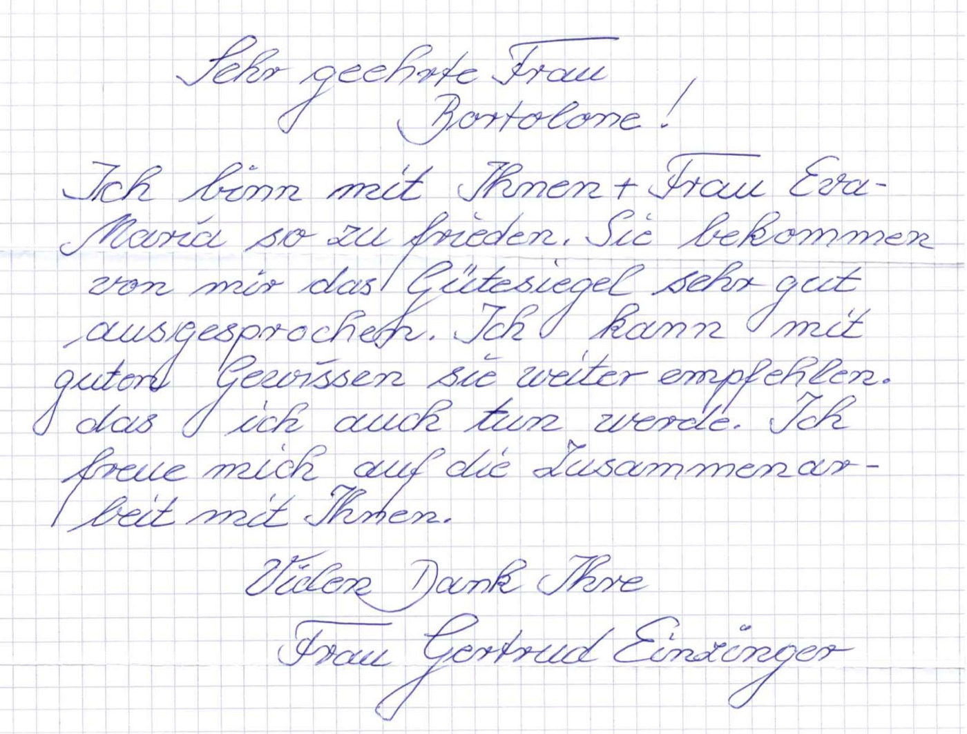 Original-Dankschreiben einer Familie an Curatum Familia